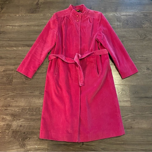 Vintage Electre Paris Corduroy trench coat pink belted coat fushia pink - Picture 2 of 12